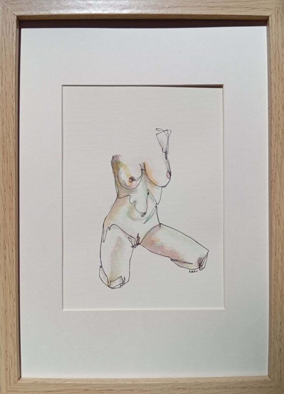 Original Painting, nude woman, pen with watercolour