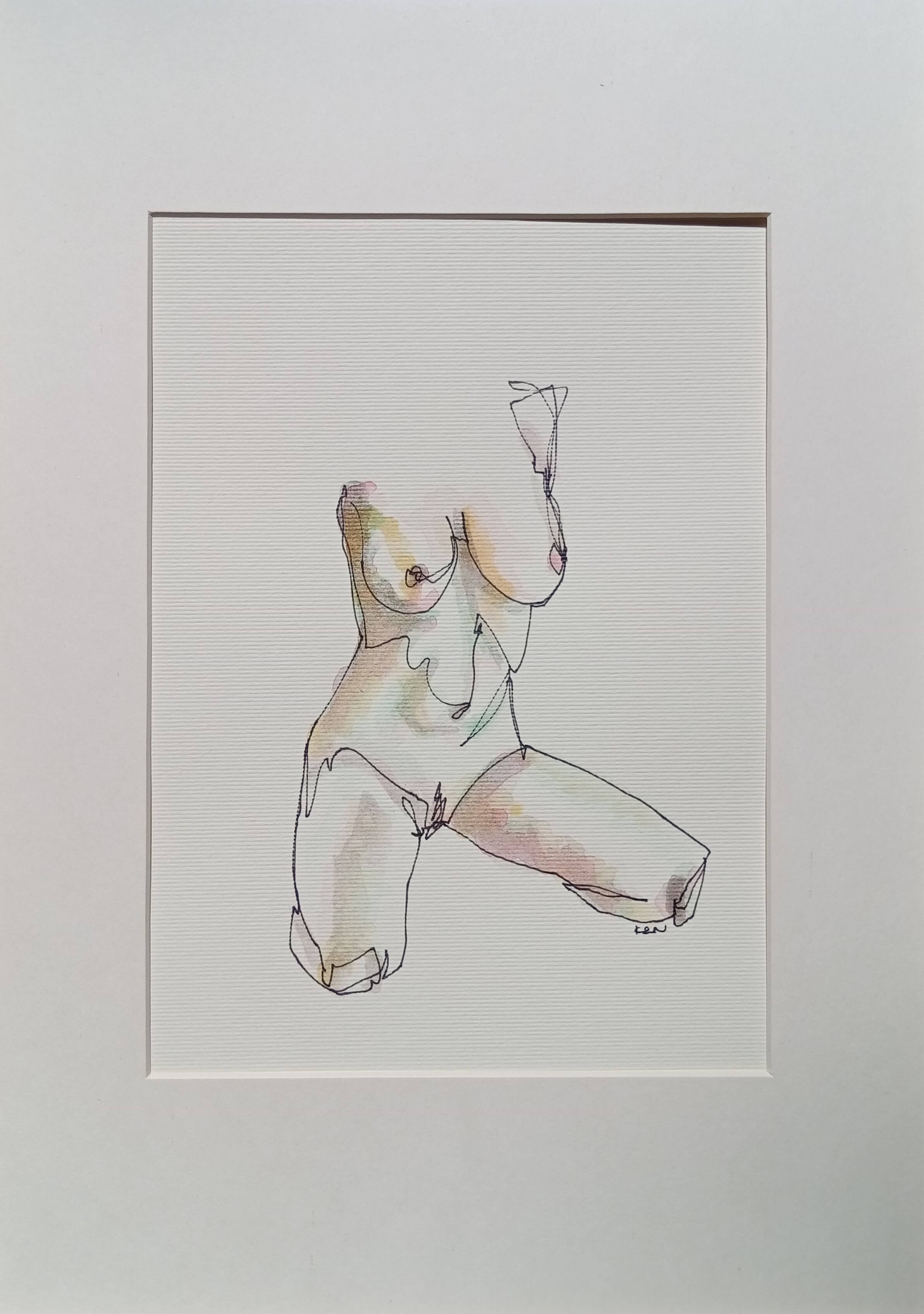 Original Painting, nude woman, pen with watercolour