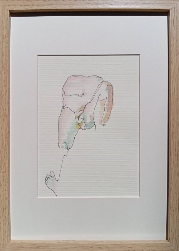 nude B7, naked man, pen with watercolour