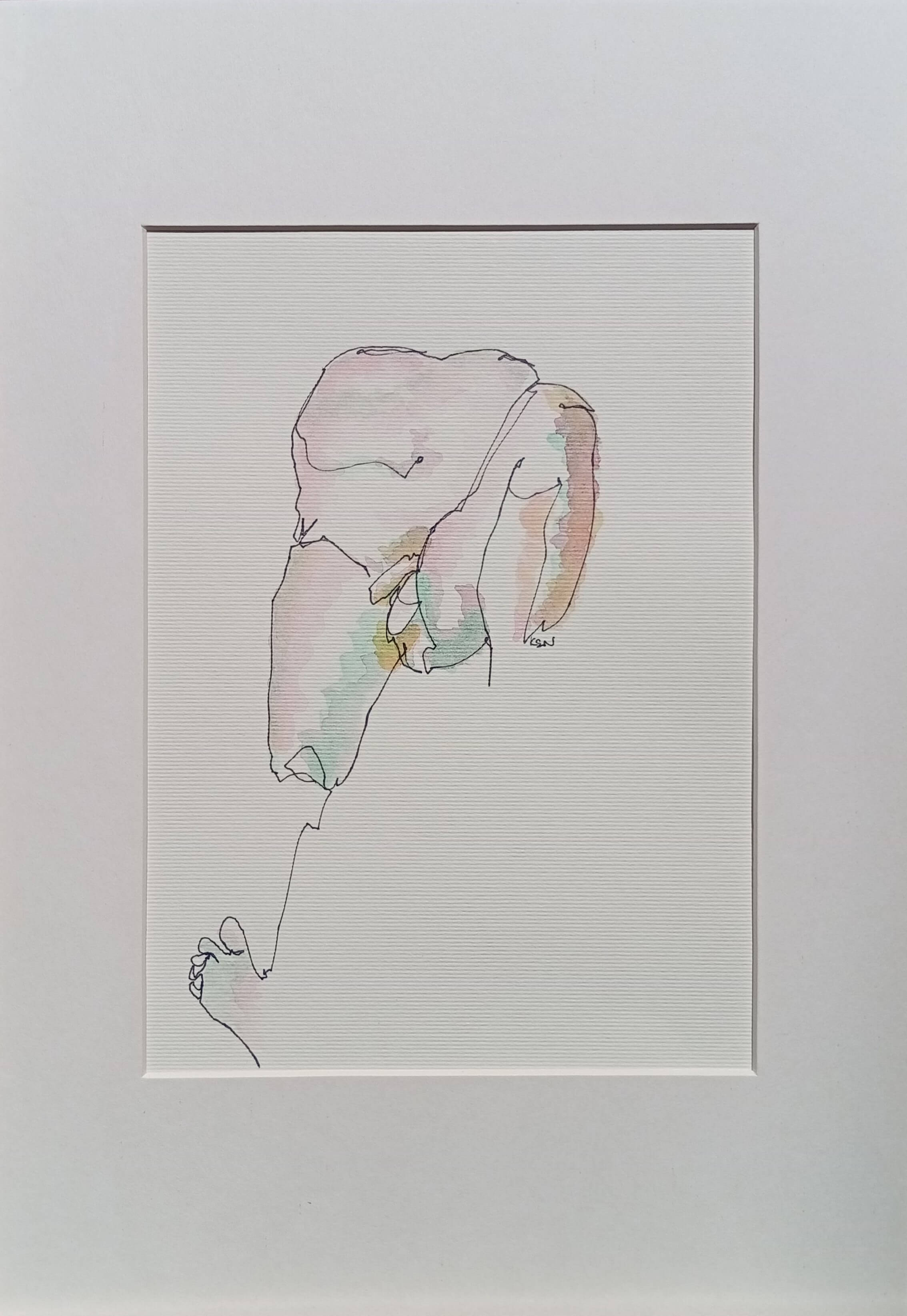 nude B7, naked man, pen with watercolour